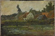 Piet Mondriaan, c. 1894-97: 'Boerderijen met op de voorgrond een hek', olieverfschilderij