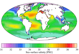 Annual mean sea surface salinity (WOA 2009)