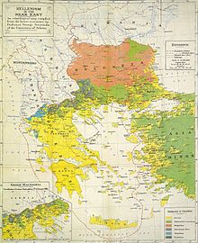 Greek ethnographic map from 1918, showing the Macedonian Slavs as a separate people.