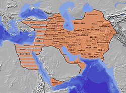 萨珊王朝在霍斯劳二世治下达到领土最大范围 *   名义领土 *   最大范围