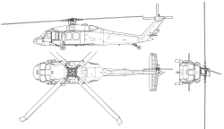 Az UH–60A háromnézeti képe.