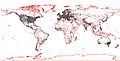 Weltkarte mit Wikipedia coordinates erstellt mit PostGIS und QGIS (gefiltert)
