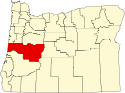 Karte von Lane County innerhalb von Oregon