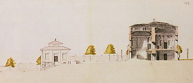 Nicodemus Tessins ritningar: Fasad mot syd och Mälaren (vänster) och längssektion genom huvudbyggnaden och trädgårdstrappan.