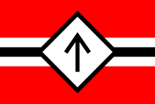 Tiwaz-Rune auf Flagge der peruanischen Movimiento Nacional Socialista Vanguardia Nacional, gegründet 2010