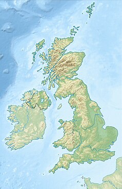 Mapa konturowa Wielkiej Brytanii, blisko centrum na prawo znajduje się punkt z opisem „źródło”, natomiast po prawej znajduje się punkt z opisem „ujście”