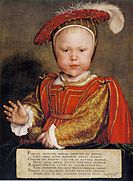Prins Edvard som spädbarn i praktfull klädsel. Målning av Hans Holbein d.y..[7]