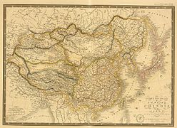 Carte générale de l'Empire chinois et du Japon d'Adrien-Hubert Brué, publiée en 1836 à Paris.