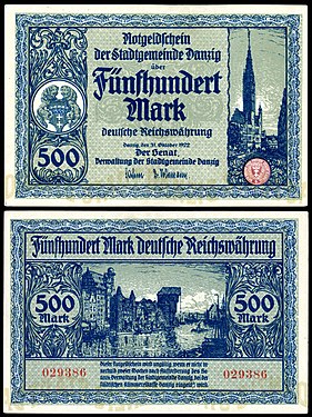 German Papiermark for the Free City of Danzig: Five-hundred mark, by Godot13