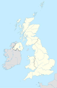 Mapa konturowa Wielkiej Brytanii, po prawej nieco na dole znajduje się punkt z opisem „Cromford”