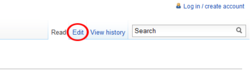 Image of Wikipedia showing the edit link above the page title. Screen readers may show this under the "views" heading.