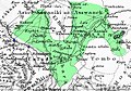 Mappa Ġermaniża kontemporanja (1861), li turi l-istati differenti qabel iż-żieda ta 'Umar Tall, ikkulurita biex tirrappreżenta l-imperu ta' Umar fl-1861. Kapitali maħkuma jidhru bl-aħdar, forts Franċiżi bil-blu.