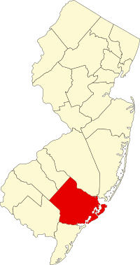 Округ Атлантик на мапі штату Нью-Джерсі highlighting