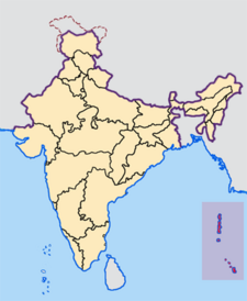 Map of India with the location of আন্দামান বারো নিকোবর দ্বীপমালা চিহ্নিত