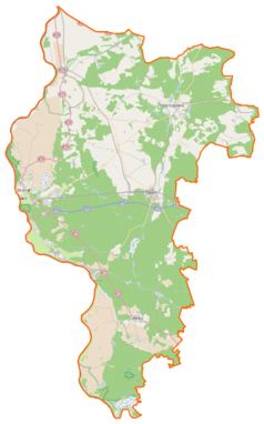 Mapa konturowa powiatu słubickiego, blisko lewej krawiędzi znajduje się punkt z opisem „plac Frankfurcki”
