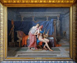 Os amores de Páris e Helena, uma pintura de Jacques-Louis David de 1788, que mostra Helena de Troia e Páris, da Ilíada de Homero. Museu do Louvre, Paris. (definição 3 852 × 3 158)