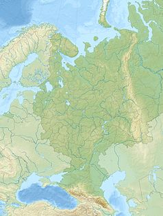 Mapa konturowa europejskiej części Rosji, blisko dolnej krawiędzi znajduje się punkt z opisem „źródło”, natomiast na dole nieco na lewo znajduje się punkt z opisem „ujście”
