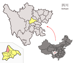 Location of Dujiangyan in Sichuan