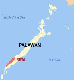 Mapa de Palawan con Rizal resaltado