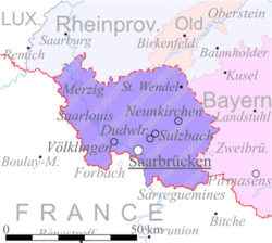 Peta Wilayah Cekungan Saar (ungu).