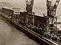 View of Pier 44 crowded with people saying goodbye to Titanic passengers, picture taken from the ship's boat deck