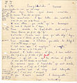 Manuscrit de son tout premier poème en wallon, corrigé par Lucien Léonard (wa) qui fut son précepteur.