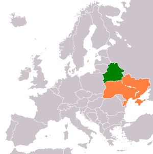 Mapa indicando localização da Ucrânia e da Belarus.