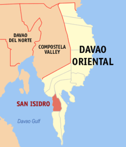 Mapa de Davao Oriental con San Isidro resaltado