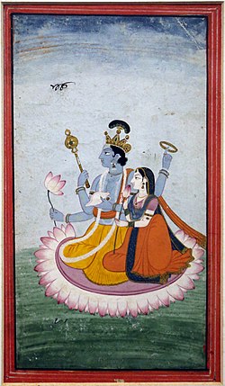 Pikturë miniaturë e Vishnut dhe Lakshmit në Muzeun [Salar Jung, rreth 1810