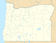 Mapa konturowa Oregonu, blisko górnej krawiędzi po lewej znajduje się punkt z opisem „Rainier”