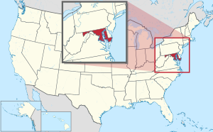 အမေရိကန်ပြည်ထောင်စု၏ မြေပုံ၊ မေရီလန်း အားအရောင်ခြယ်ပြထား