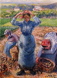 Țărani recoltând cartofi de Camille Pissarro