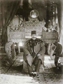 ناصرالدین‌شاه قاجار بر روی پله‌های تخت طاووس