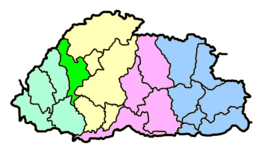 Locatie van het district Thimphu in Bhutan