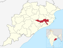 Cuttackin piirikunta Odishan kartalla.