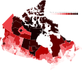 Image 21A map of Canada showing the percent of self-reported indigenous identity (First Nations, Inuit, Métis) by census division, according to the 2021 Canadian census (from Indigenous peoples of the Americas)