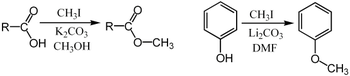 Metilasi dari garam asam karboksilat dan fenol menggunakan iodometana