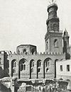Sultan Qalaun's mausoleum. The façade with the booths before restoration.