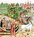 Icona russa del s. XVII, amb Esteve camí de Moscou