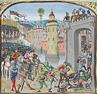 Cuộc công phá thành Caen, tranh vẽ từ tập thơ Chroniques của Jean Froissart.