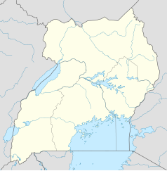 Mapa konturowa Ugandy, blisko centrum na dole znajduje się punkt z opisem „Nansana”