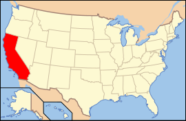Χάρτης των Ηνωμένων Πολιτειών με την πολιτεία Καλιφόρνιας χρωματισμένη