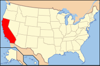 Bản đồ Hoa Kỳ có ghi chú đậm tiểu bang California
