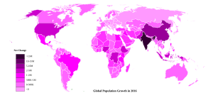 Прираст на населението в света, по страни през 2016 г. (по численост).