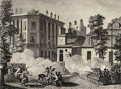 Сутичка німецьких солдатів королівської гвардії з французькими гвардійцями в Парижі (12 липня 1789 роки)