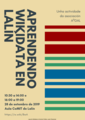Printed label with Wikidata logo and "Aprendendo Wikidata en Lalín", vertical (PNG [es] español)