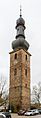 Kirchturm der Marktkirche in Bad Bergzabern in der Pfalz (umgebauter Wehrturm der Stadtbefestigung)