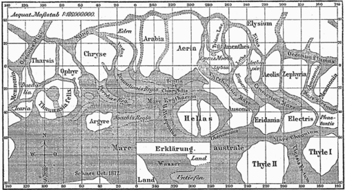 Карта Марса Скіяпарэлі, 1888 г.