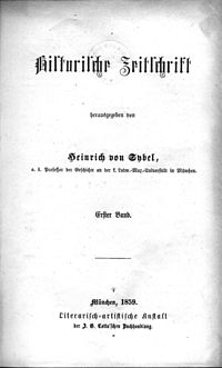 Titelblatt des ersten Bandes der HZ, München 1859