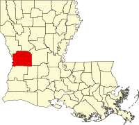 バーノン郡の位置を示したルイジアナ州の地図